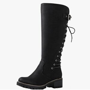 GLOBALWIN Women's Lace Up Back Knee High Boots